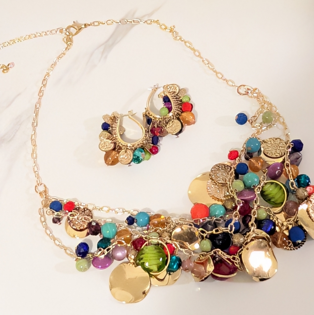 Multicolor Statement Necklace and Earrings Set